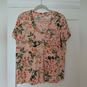 LOFT Women's Large V-neck T-shirt Pink Floral EUC